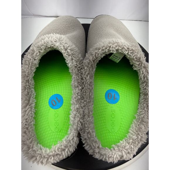 Oofos Oocoozie Mule Mens Size 10 Gray Sherpa Comfort Recovery Slip On Shoes NEW